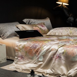 High-precision yarn-dyed brocade lyocell cotton plant flower large jacquard quilt cover high-end four-piece bedding set