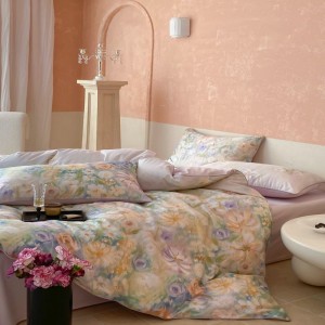 Green Plant Floral Digital Printing Duvet Quilt Comforter Cover Pink Bed Sheets High Grade Cotton Bedding Set For Spring Summer
