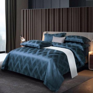 Blue Jacquard Quilt Duvet Comforter Bed Cover Bed Sheets 400TC Lyocell Bedding Set