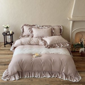 Pink 60S Cotton Yarn-dyed Stain Jacquard Lace Embroidery Duvet Cover Bed Sheets Bed Linen Four Piece Bedding Set