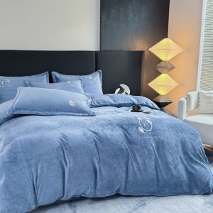 200g milk velvet embroidery comforter cover bed sheets blue home bedding set
