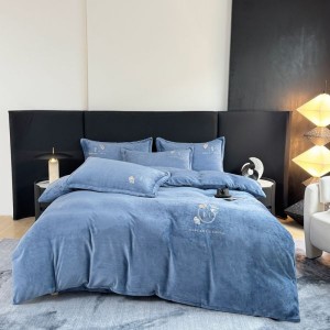 200g milk velvet embroidery comforter cover bed sheets blue home bedding set