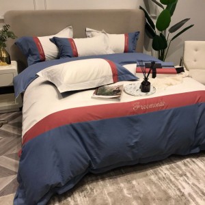 100S Super Soft Sanding Embroidery Quilt Duvet Cover Bed Sheets Blue Bedding Set
