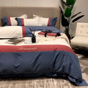 100S Super Soft Sanding Embroidery Quilt Duvet Cover Bed Sheets Blue Bedding Set