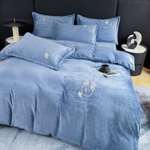 200g milk velvet embroidery comforter cover bed sheets blue home bedding set