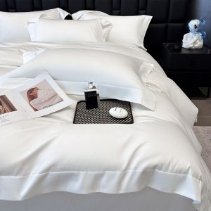 Skin-friendly 100s satin long staple cotton white duvet cover bed sheets bed linen queen king bedding set