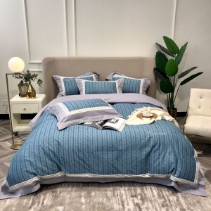 Digital Printing And Embroidery Quilt Cover Queen King Bed Sheets 100S Cotton Blue Bedding Set