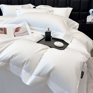 Skin-friendly 100s satin long staple cotton white duvet cover bed sheets bed linen queen king bedding set