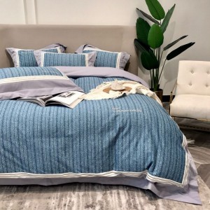 Digital Printing And Embroidery Quilt Cover Queen King Bed Sheets 100S Cotton Blue Bedding Set
