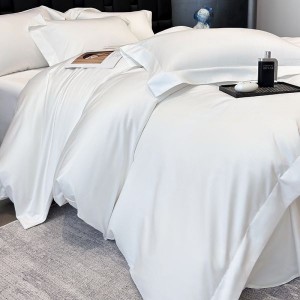 Skin-friendly 100s satin long staple cotton white duvet cover bed sheets bed linen queen king bedding set