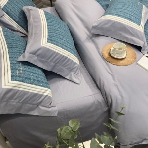 Digital Printing And Embroidery Quilt Cover Queen King Bed Sheets 100S Cotton Blue Bedding Set