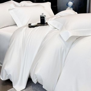 Skin-friendly 100s satin long staple cotton white duvet cover bed sheets bed linen queen king bedding set