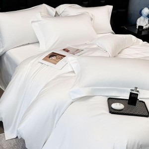 Skin-friendly 100s satin long staple cotton white duvet cover bed sheets bed linen queen king bedding set