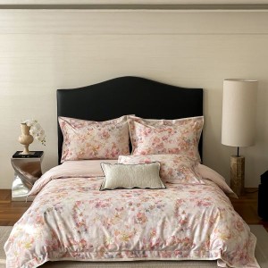 500TC Cotton Floral and Plant Digital Printed Quilt Cover Bed Sheets Pink Four-piece Bedding Set