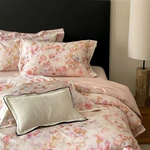 500TC Cotton Floral and Plant Digital Printed Quilt Cover Bed Sheets Pink Four-piece Bedding Set