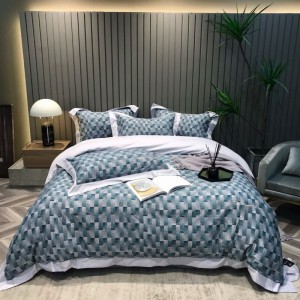 80s cotton sanding digital printing duvet quilt cover super soft bed sheets blue embroidery bedding set