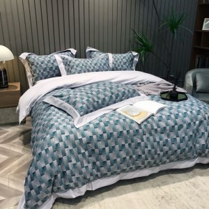 80s cotton sanding digital printing duvet quilt cover super soft bed sheets blue embroidery bedding set