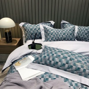 80s cotton sanding digital printing duvet quilt cover super soft bed sheets blue embroidery bedding set