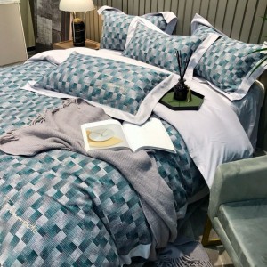 80s cotton sanding digital printing duvet quilt cover super soft bed sheets blue embroidery bedding set