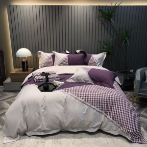 500tc cotton super soft home textile sanding digital printing quilt cover light luxury purple embroidery bedding set