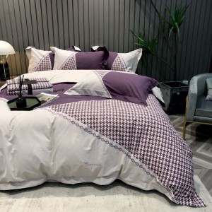 500tc cotton super soft home textile sanding digital printing quilt cover light luxury purple embroidery bedding set