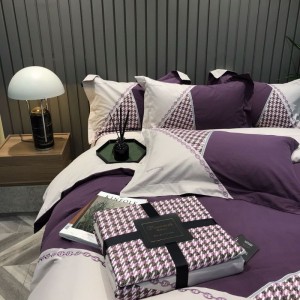 500tc cotton super soft home textile sanding digital printing quilt cover light luxury purple embroidery bedding set