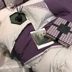 500tc cotton super soft home textile sanding digital printing quilt cover light luxury purple embroidery bedding set