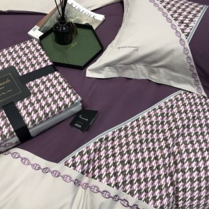 500tc cotton super soft home textile sanding digital printing quilt cover light luxury purple embroidery bedding set