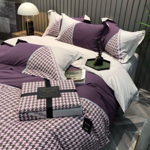 500tc cotton super soft home textile sanding digital printing quilt cover light luxury purple embroidery bedding set