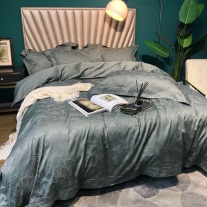 Customized 100% Egyptian Long Staple Cotton Jacquard Duvet Cover Bed Sheets Green Bedding Set