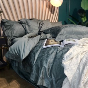 Customized 100% Egyptian Long Staple Cotton Jacquard Duvet Cover Bed Sheets Green Bedding Set