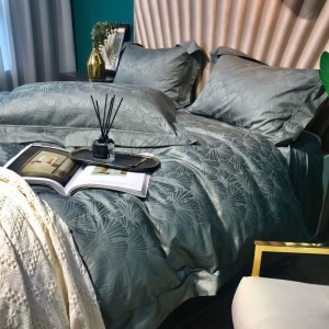Customized 100% Egyptian Long Staple Cotton Jacquard Duvet Cover Bed Sheets Green Bedding Set