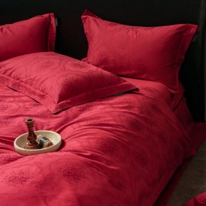 Light Luxury Wedding Bed Sets 500TC Cotton Jacquard Quilt Cover Red Bed Sheets Satin Home Bedding Set