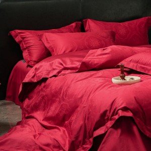 Light Luxury Wedding Bed Sets 500TC Cotton Jacquard Quilt Cover Red Bed Sheets Satin Home Bedding Set