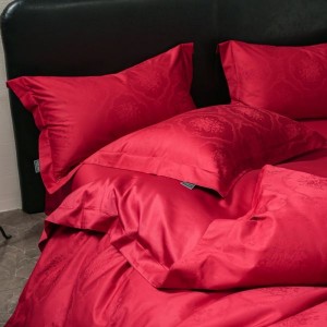 Light Luxury Wedding Bed Sets 500TC Cotton Jacquard Quilt Cover Red Bed Sheets Satin Home Bedding Set
