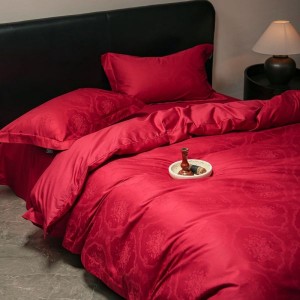 Light Luxury Wedding Bed Sets 500TC Cotton Jacquard Quilt Cover Red Bed Sheets Satin Home Bedding Set