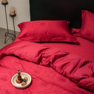 Light Luxury Wedding Bed Sets 500TC Cotton Jacquard Quilt Cover Red Bed Sheets Satin Home Bedding Set