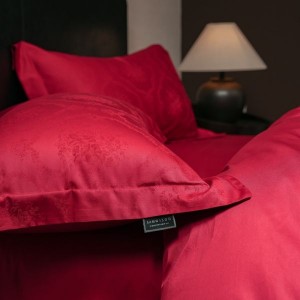Light Luxury Wedding Bed Sets 500TC Cotton Jacquard Quilt Cover Red Bed Sheets Satin Home Bedding Set