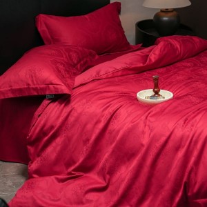 Light Luxury Wedding Bed Sets 500TC Cotton Jacquard Quilt Cover Red Bed Sheets Satin Home Bedding Set