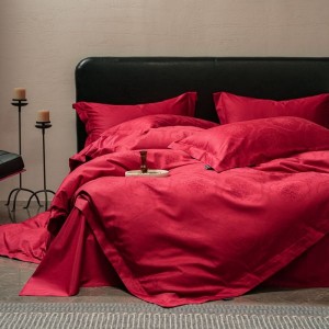 Light Luxury Wedding Bed Sets 500TC Cotton Jacquard Quilt Cover Red Bed Sheets Satin Home Bedding Set