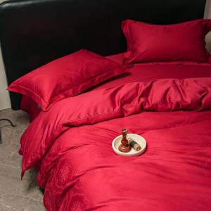 Light Luxury Wedding Bed Sets 500TC Cotton Jacquard Quilt Cover Red Bed Sheets Satin Home Bedding Set