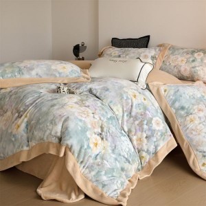 Milk Velvet Floral Digital Printed Quilt Cover 4PCS Bed Sheets Bedding Set