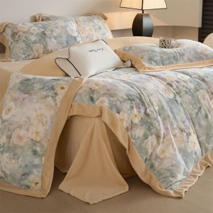 Milk Velvet Floral Digital Printed Quilt Cover 4PCS Bed Sheets Bedding Set