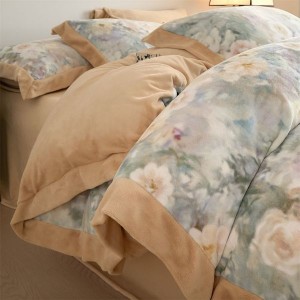 Milk Velvet Floral Digital Printed Quilt Cover 4PCS Bed Sheets Bedding Set