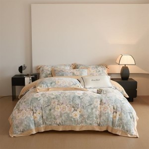 Milk Velvet Floral Digital Printed Quilt Cover 4PCS Bed Sheets Bedding Set