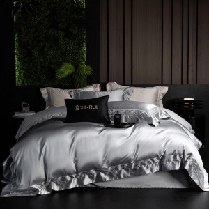 Hot selling 4-pieces home hotel textile grey jacquard pillowcases solid color bedsheets lyocell bedding set