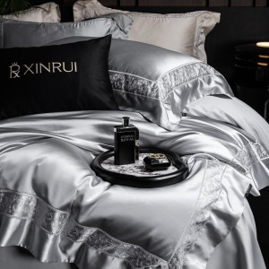 Hot selling 4-pieces home hotel textile grey jacquard pillowcases solid color bedsheets lyocell bedding set