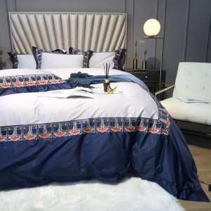 100 thread count Egyptian cotton heavyweight embroidered duvet cover white flat sheet 4pcs bedding set