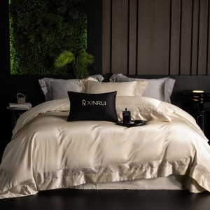 Hot selling 4-pieces home hotel textile grey jacquard pillowcases solid color bedsheets lyocell bedding set