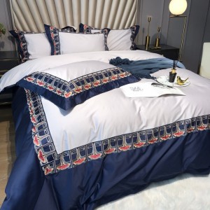 100 thread count Egyptian cotton heavyweight embroidered duvet cover white flat sheet 4pcs bedding set